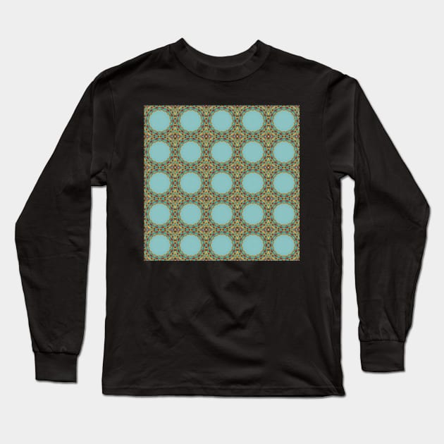 Turquoise and Gold gemmed Kaleidoscope pattern 20 Long Sleeve T-Shirt by Swabcraft